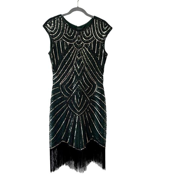 BABEYOND Women's Dark Green 1920's Style Flapper Dress L - Picture 1 of 13